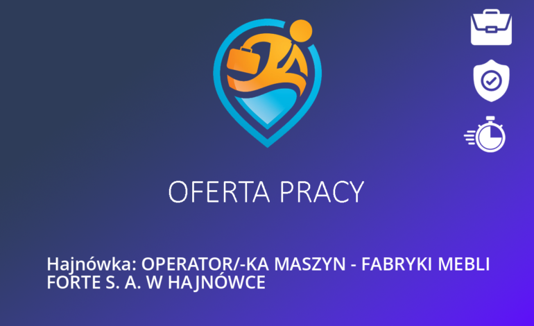 Hajnówka: OPERATOR/-KA MASZYN – FABRYKI MEBLI FORTE S. A. W HAJNÓWCE